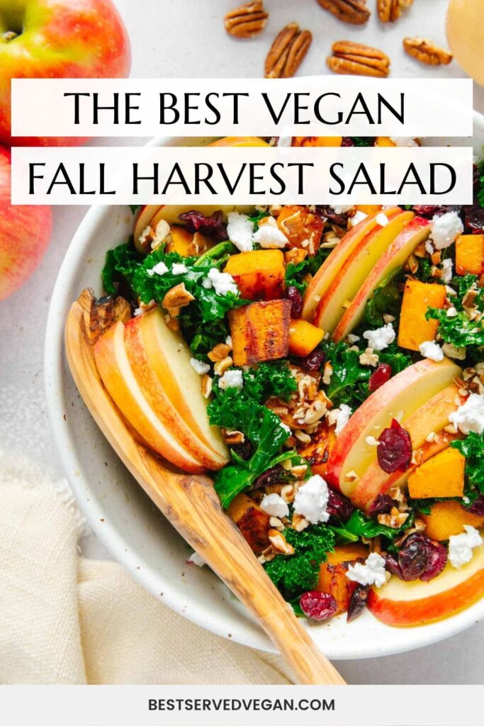 Fall harvest salad Pinterest graphic with imagery and text.
