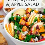 Fall harvest salad Pinterest graphic with imagery and text.