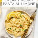Pasta al limone Pinterest graphic with imagery and text.
