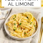 Pasta al limone Pinterest graphic with imagery and text.