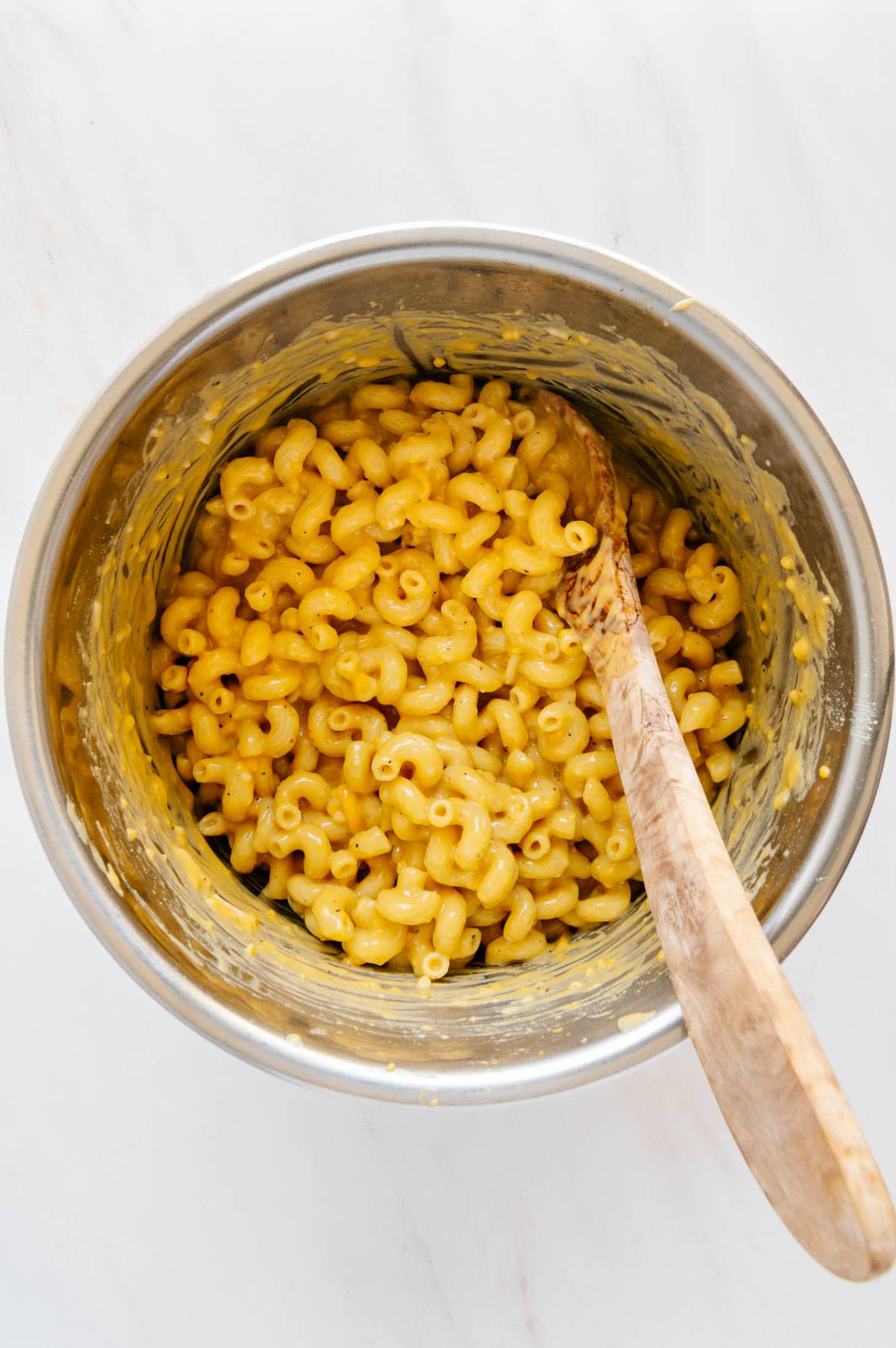 Cheesy vegan mac and cheese finished cooking in an Instant Pot.