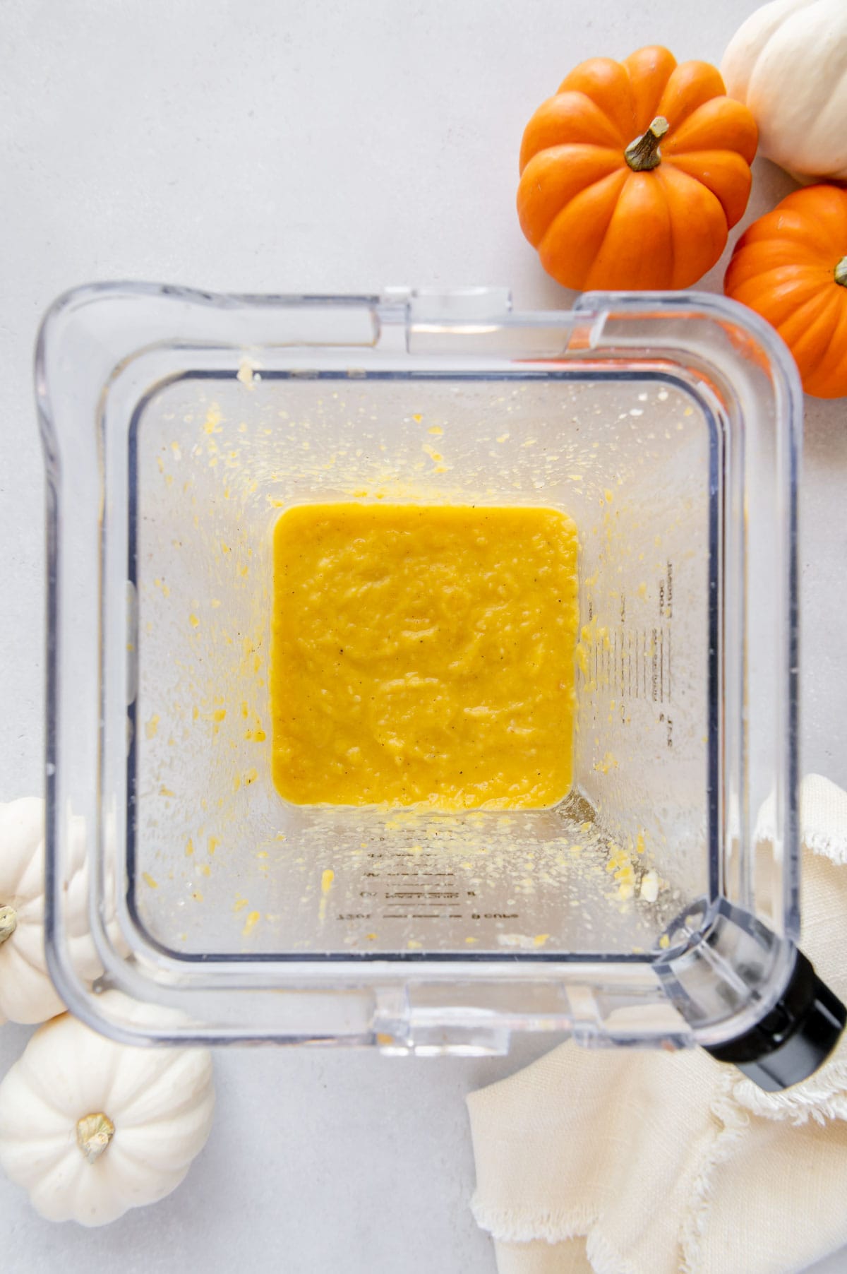 Homemade pumpkin puree that's smooth and creamy in a blender.