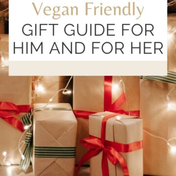 Vegan gift guide Pinterest graphic with imagery and text.