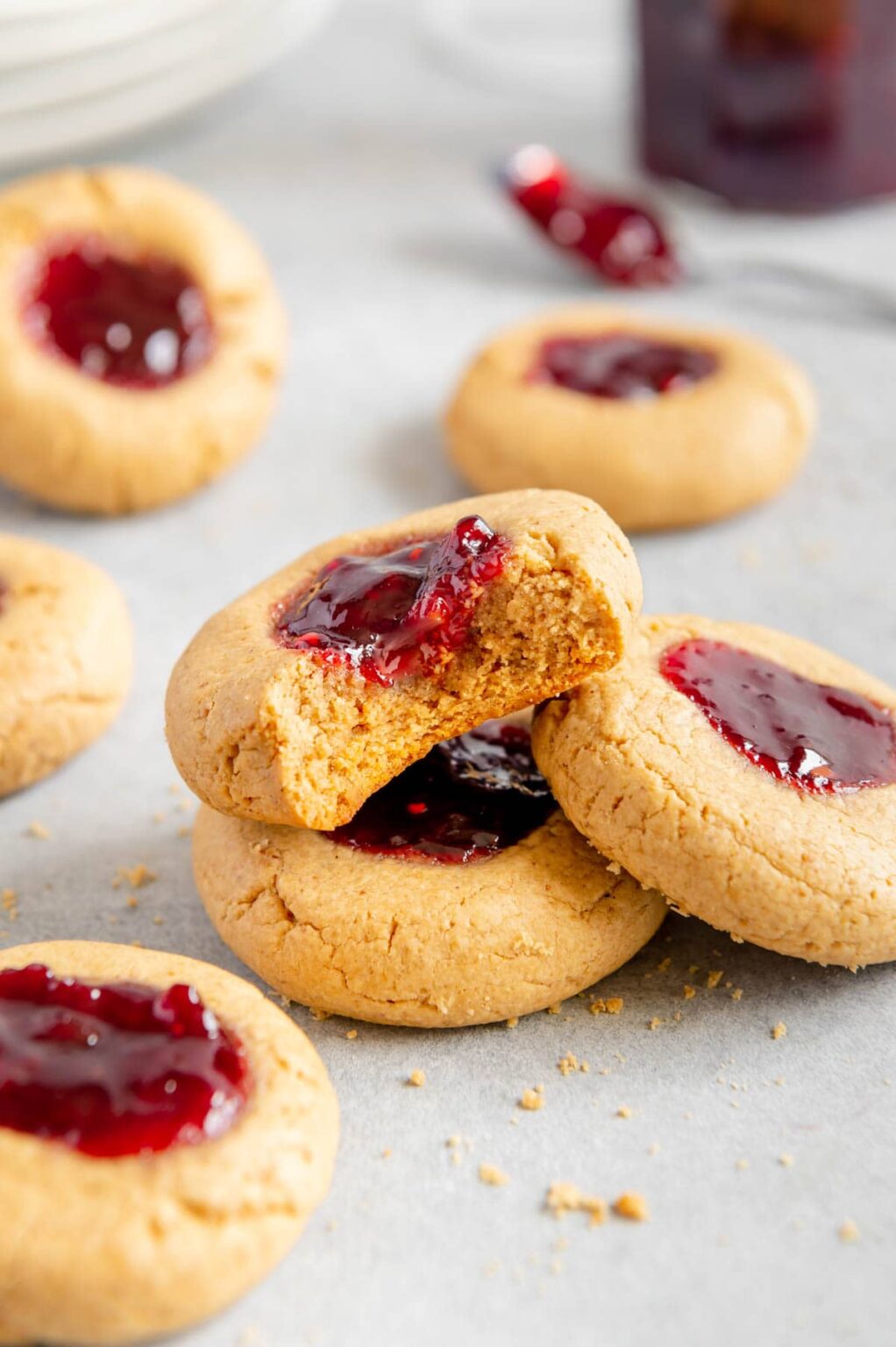 Peanut Butter & Jelly Thumbprint Cookies - Best Served Vegan