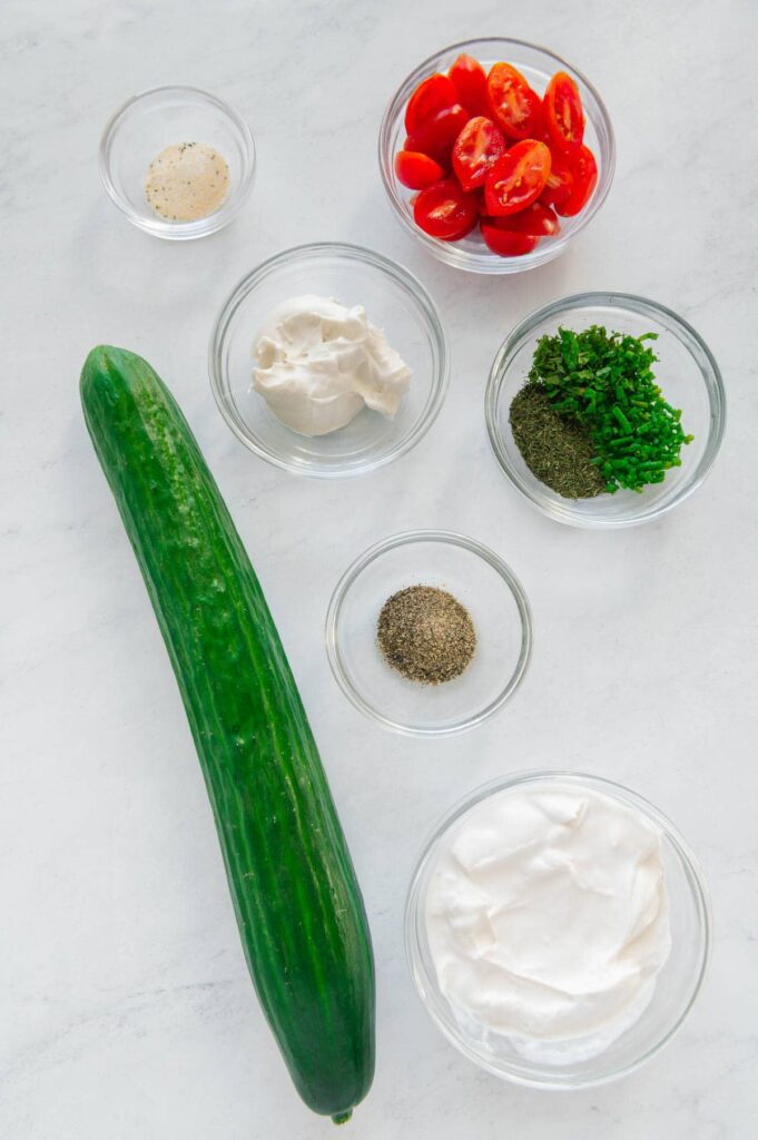 Ingredients to make vegan cucumber bites.