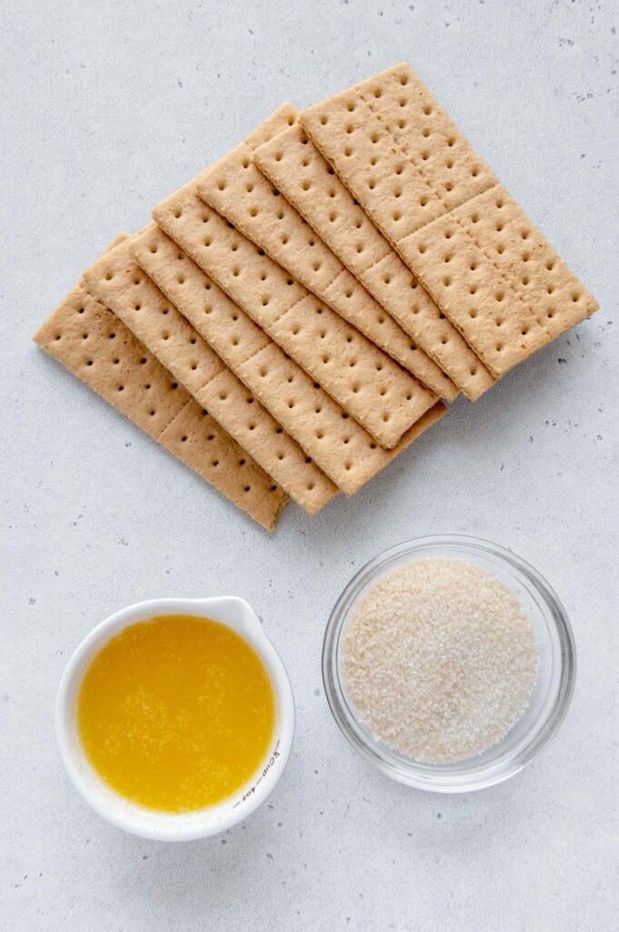 Ingredients to make simple, 3 ingredient vegan graham cracker crust.