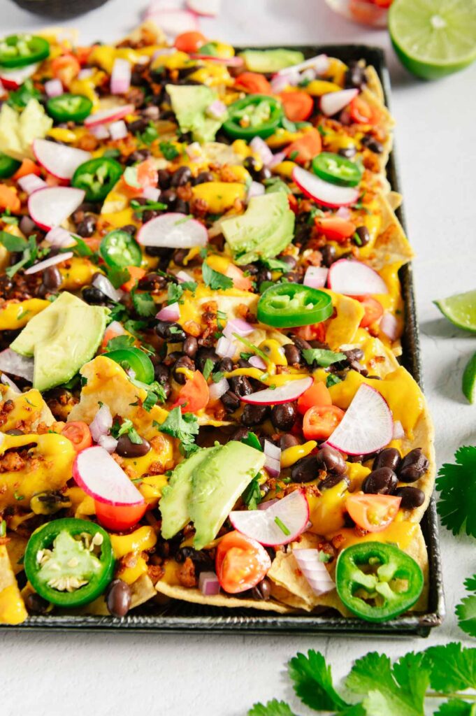 Colorful vegan nacho recipe.