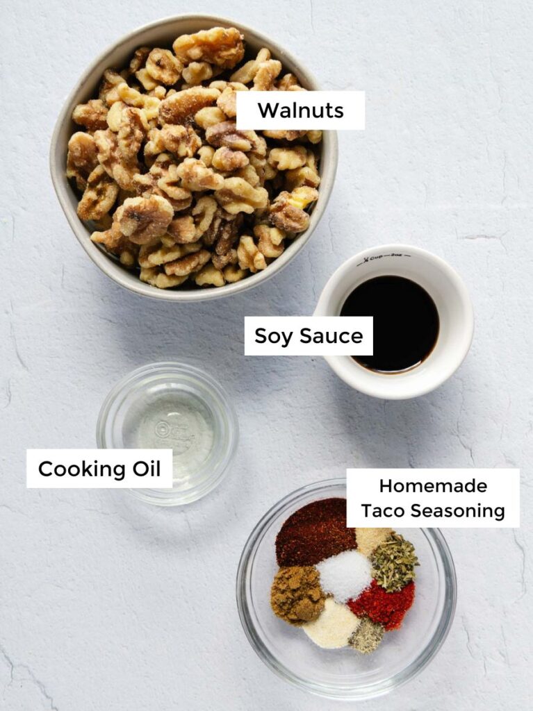 Ingredients to make vegan walnut taco meat.