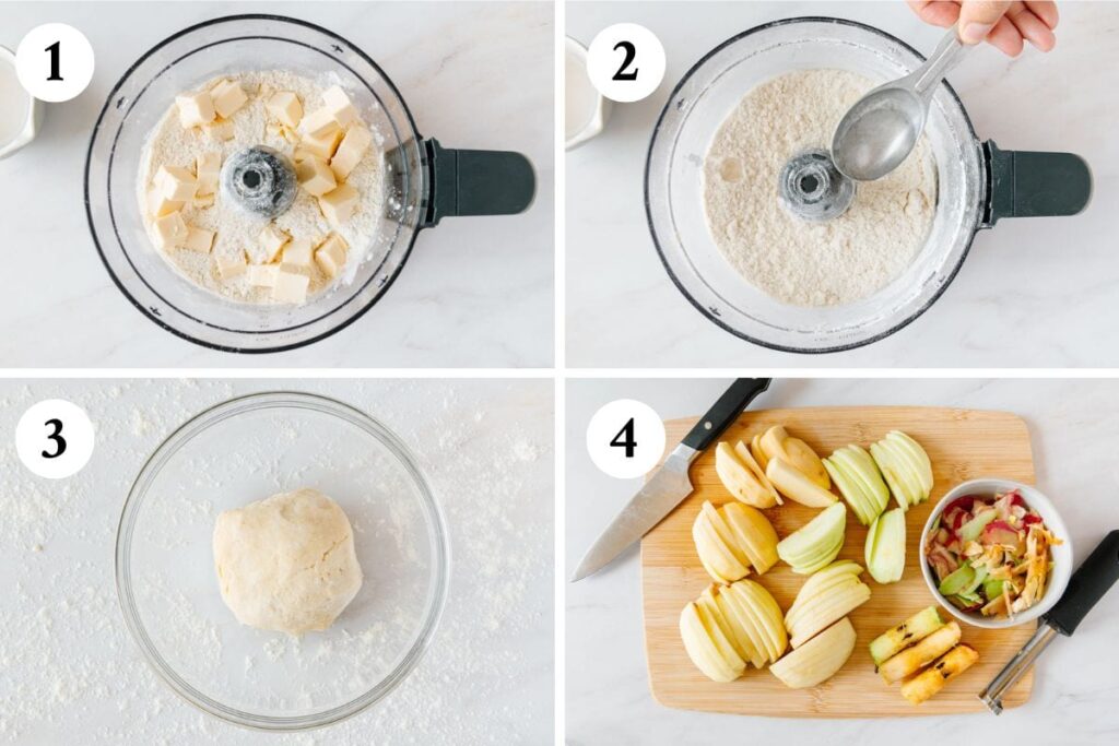 Steps 1-4 to make a vegan apple galette.