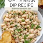 White bean dip Pinterest graphic with imagery and text.