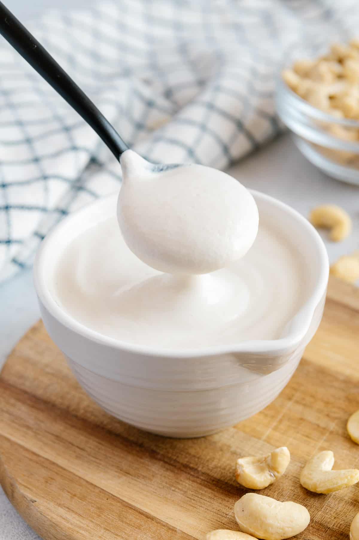 A spoonful of creamy vegan cashew cream.