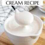 Homemade cashew cream Pinterest graphic with imagery and text.